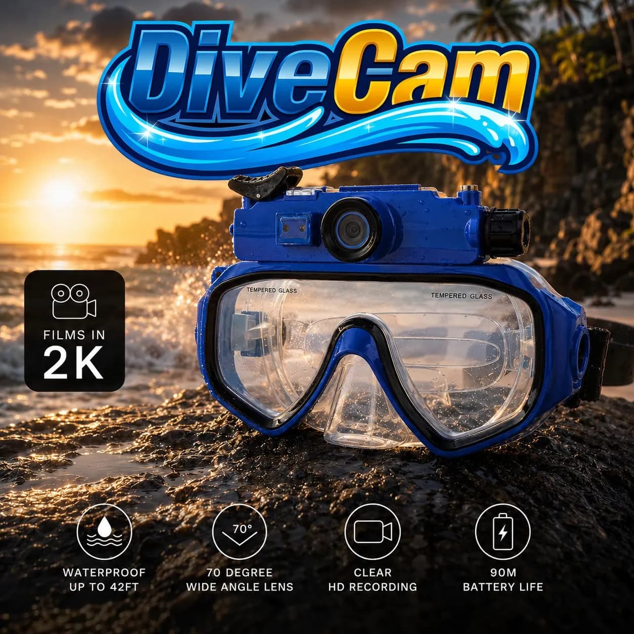 DiveCam Pro Underwater Camera Mask - Ocean Blue
